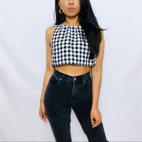 Majorelle | Black and White Gingham Checkered Cropped Top - Picture 11 of 15